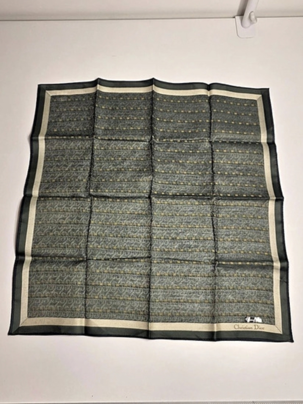 Christian Dior Green, Cream & Black Geometric Scarf